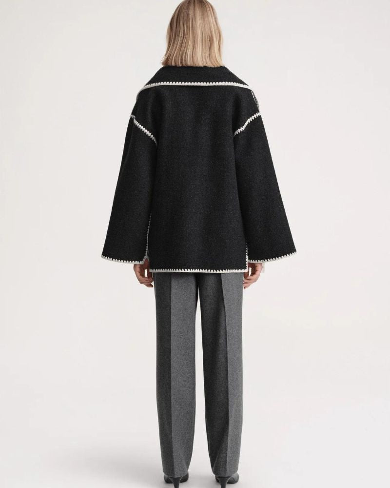 Bethan Marlowe | Veste oversize en mélange de laine avec bordure à franges