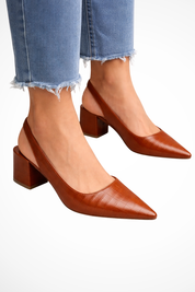 Rosalinde Fairmont | Tan Croc-Effect Slingback Block Heels