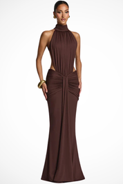 Auriane Delcourt | Brown Halter Cut-Out Maxi Dress for Women