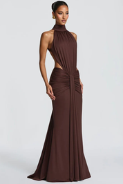 Auriane Delcourt | Brown Halter Cut-Out Maxi Dress for Women