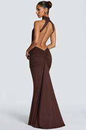 Auriane Delcourt | Brown Halter Cut-Out Maxi Dress for Women