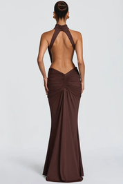 Auriane Delcourt | Brown Halter Cut-Out Maxi Dress for Women