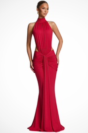Auriane Delcourt | Brown Halter Cut-Out Maxi Dress for Women