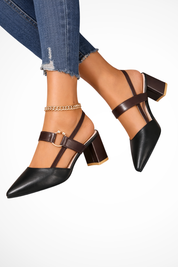 Isabeau Renfield | Tan Block Heel Slingback Pointed Toe Heels