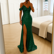 Serena Voclaine | Black Sequin Mermaid Maxi Dress with Slit