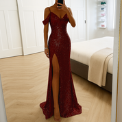 Serena Voclaine | Black Sequin Mermaid Maxi Dress with Slit
