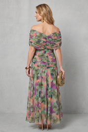 Felicity Hawkins | Robe midi fleurie aquarelle à épaules dénudées