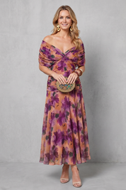 Felicity Hawkins | Robe midi fleurie aquarelle à épaules dénudées