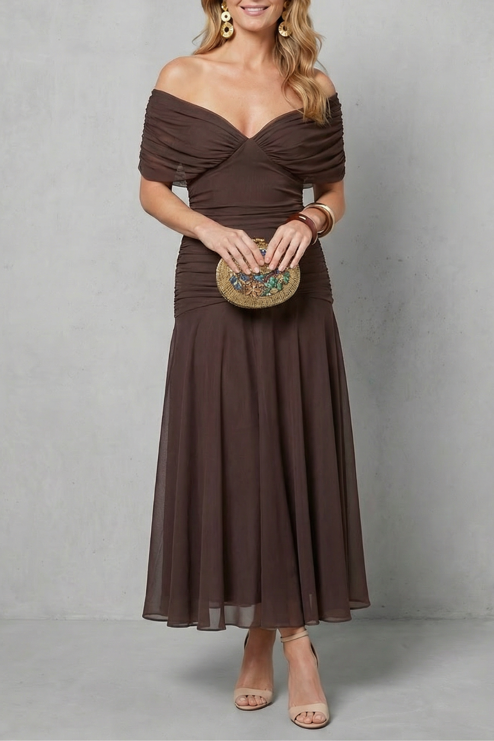 Felicity Hawkins | Robe midi fleurie aquarelle à épaules dénudées