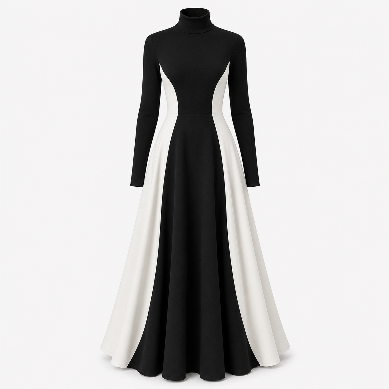Verity Hammond | Black & Cream Colour Block Turtleneck Maxi Dress