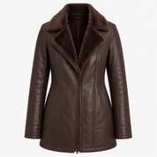 Verity Hughes | Brown Leather Jacket with Faux Shearling Collar