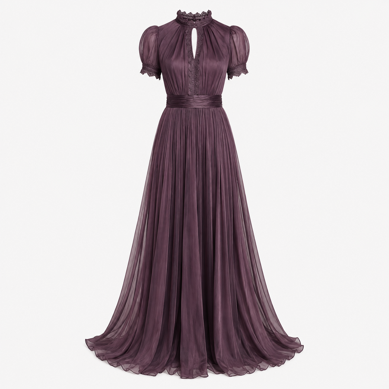 Violet Harrison | Dusty Purple Lace-Trim Keyhole Maxi Dress