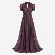 Violet Harrison | Dusty Purple Lace-Trim Keyhole Maxi Dress