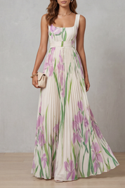 Georgina Wright | Iris Floral Pleated Maxi Dress in Blush Pink