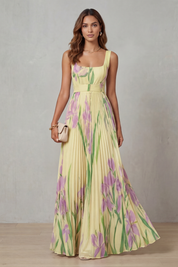 Georgina Wright | Iris Floral Pleated Maxi Dress in Blush Pink