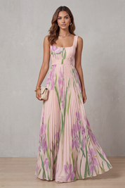 Georgina Wright | Iris Floral Pleated Maxi Dress in Blush Pink