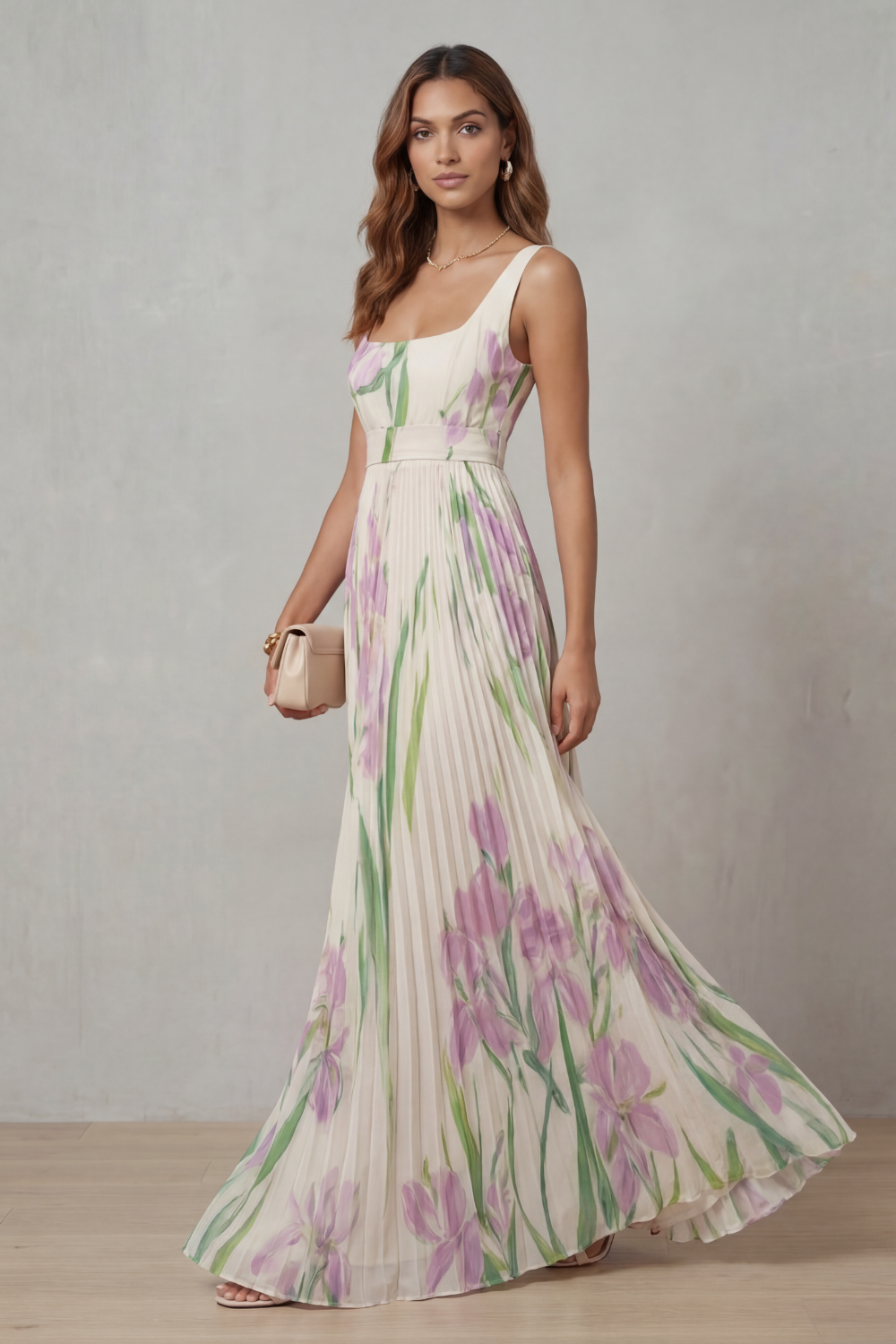 Georgina Wright | Iris Floral Pleated Maxi Dress in Blush Pink