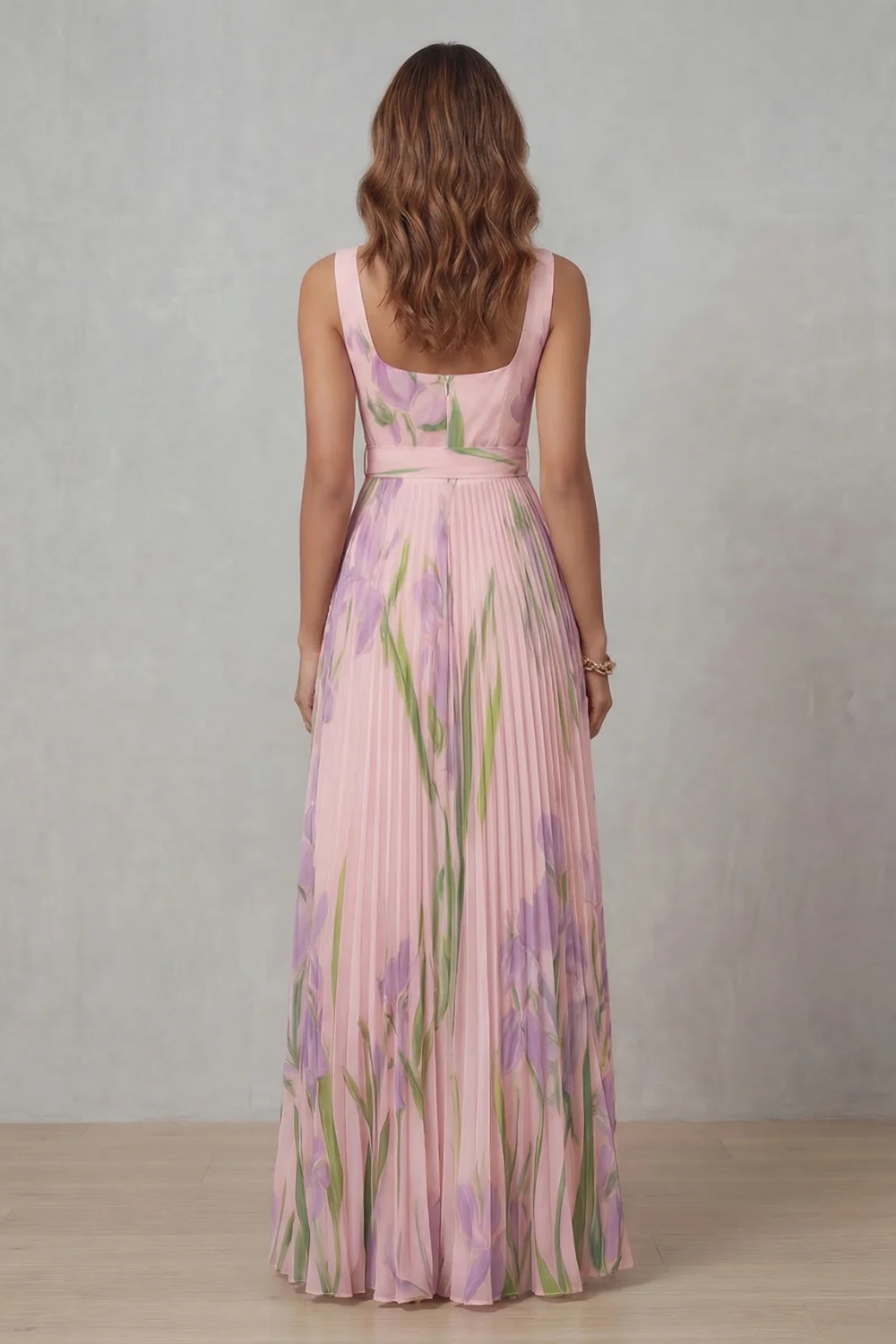 Georgina Wright | Iris Floral Pleated Maxi Dress in Blush Pink