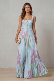 Georgina Wright | Iris Floral Pleated Maxi Dress in Blush Pink