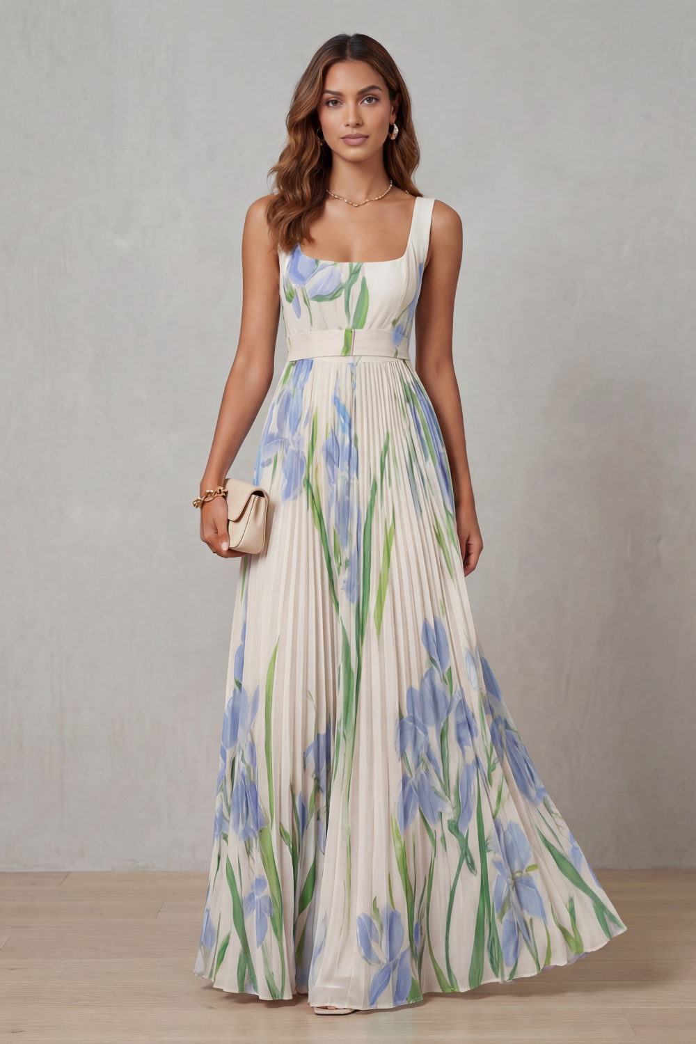 Georgina Wright | Iris Floral Pleated Maxi Dress in Blush Pink