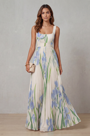 Georgina Wright | Iris Floral Pleated Maxi Dress in Blush Pink
