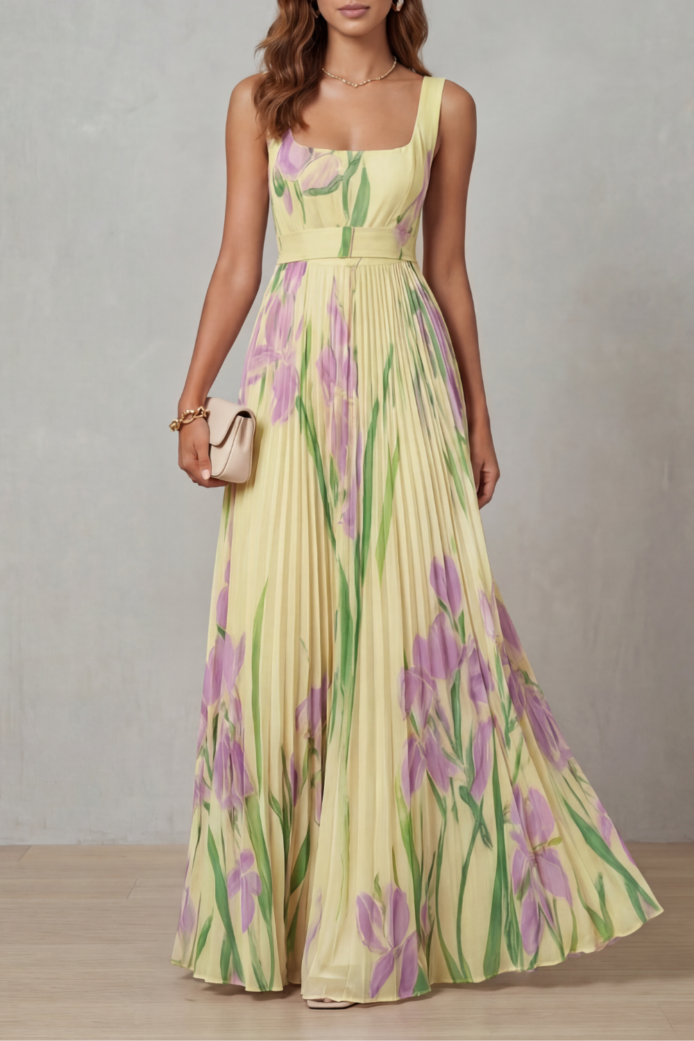 Georgina Wright | Iris Floral Pleated Maxi Dress in Blush Pink