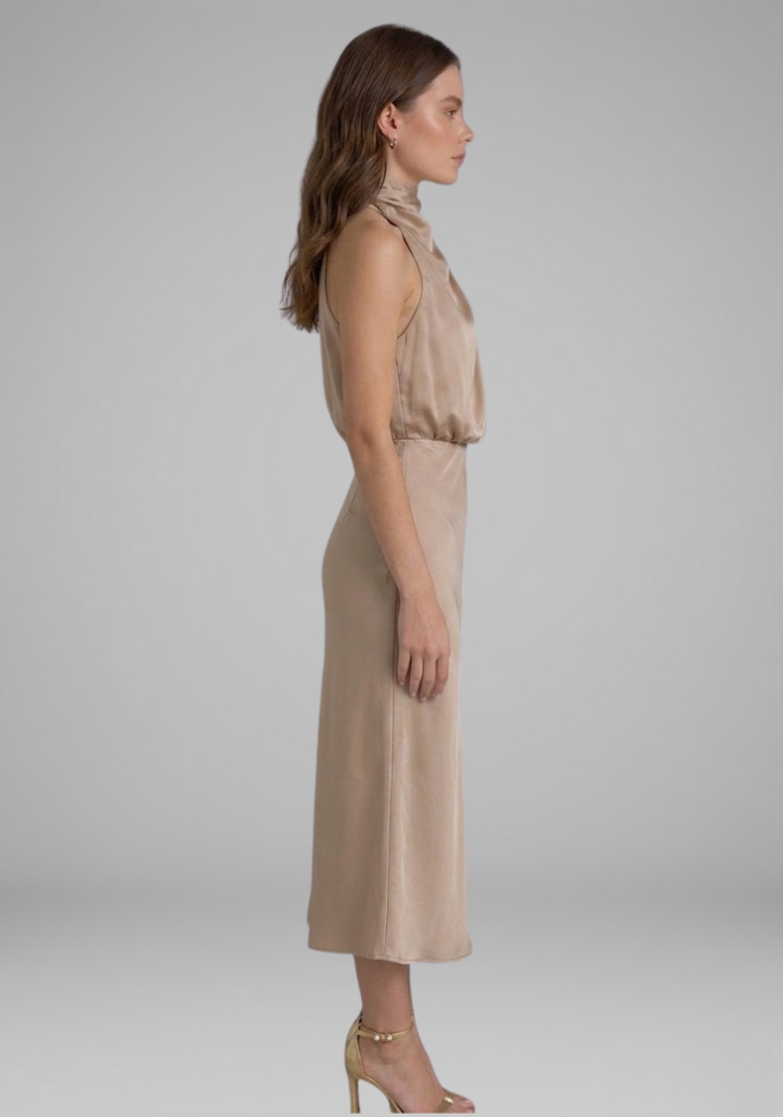 Celeste Marconi | Satin High Neck Midi Dress For Women