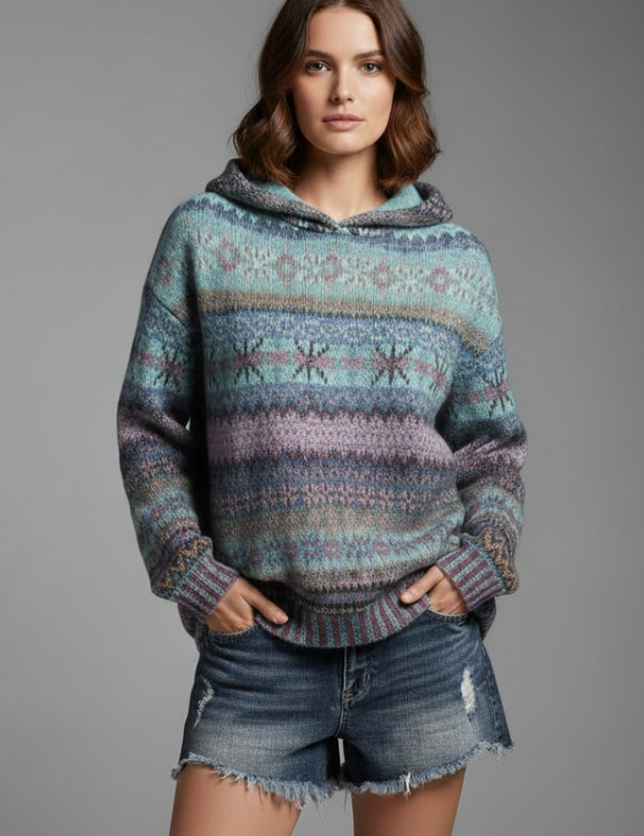 Poppy Fenwick | Sweat à capuche Fair Isle avec poignets côtelés