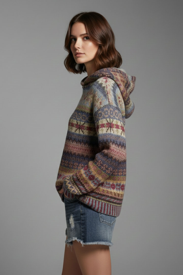 Poppy Fenwick | Fair Isle Hoodie with Ribbed Cuffs