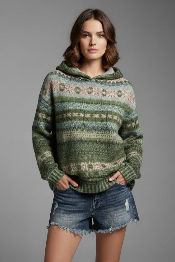Poppy Fenwick | Fair Isle Hoodie with Ribbed Cuffs