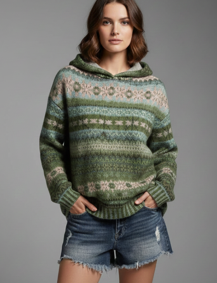 Poppy Fenwick | Sweat à capuche Fair Isle avec poignets côtelés