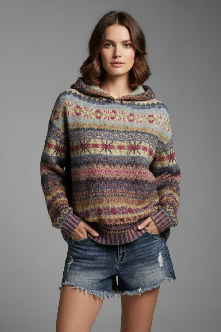 Poppy Fenwick | Fair Isle Hoodie with Ribbed Cuffs