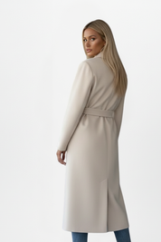 Lydia Whitmore | Belted Double-Breasted Long Coat in Stone