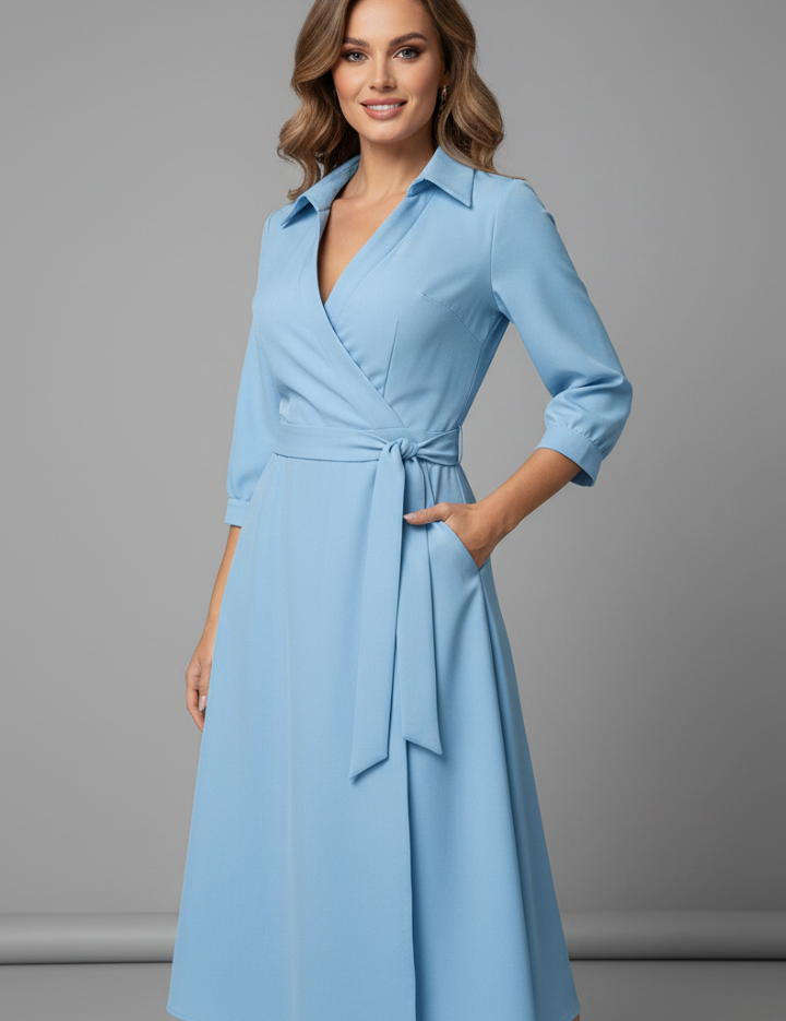 Olivia Laurent | Elegant Black Wrap Midi Dress For Women
