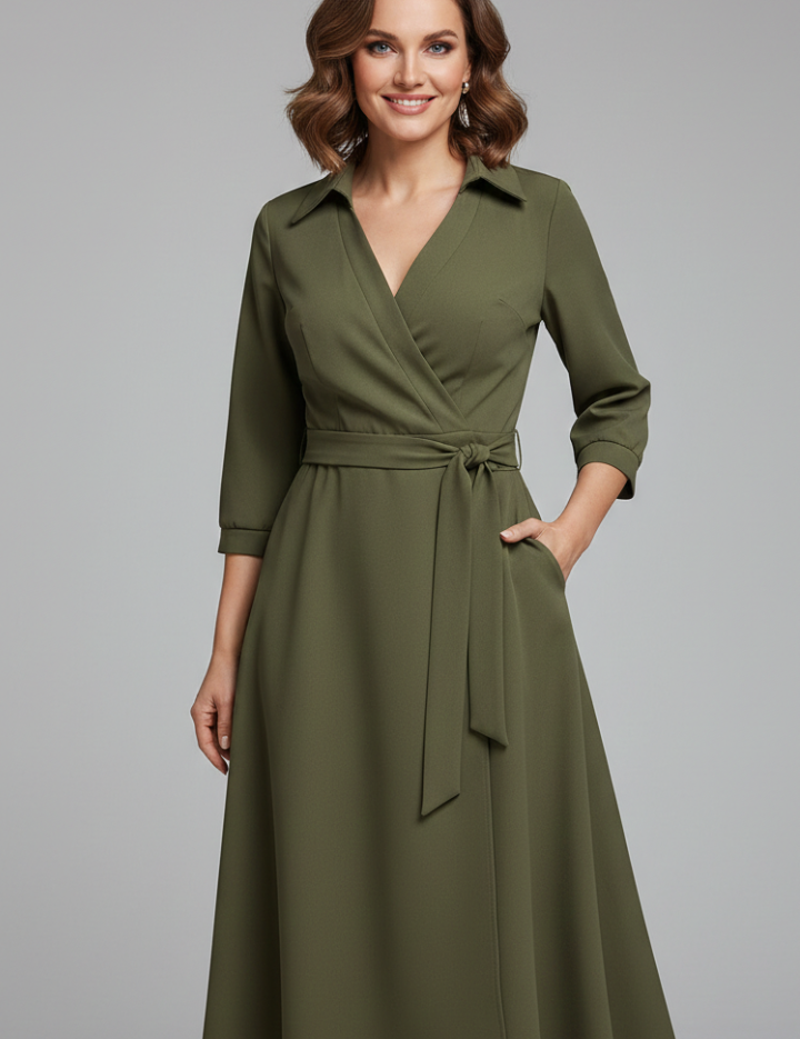 Olivia Laurent | Elegant Black Wrap Midi Dress For Women