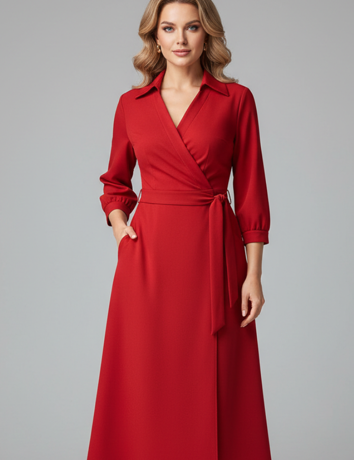 Olivia Laurent | Elegant Black Wrap Midi Dress For Women