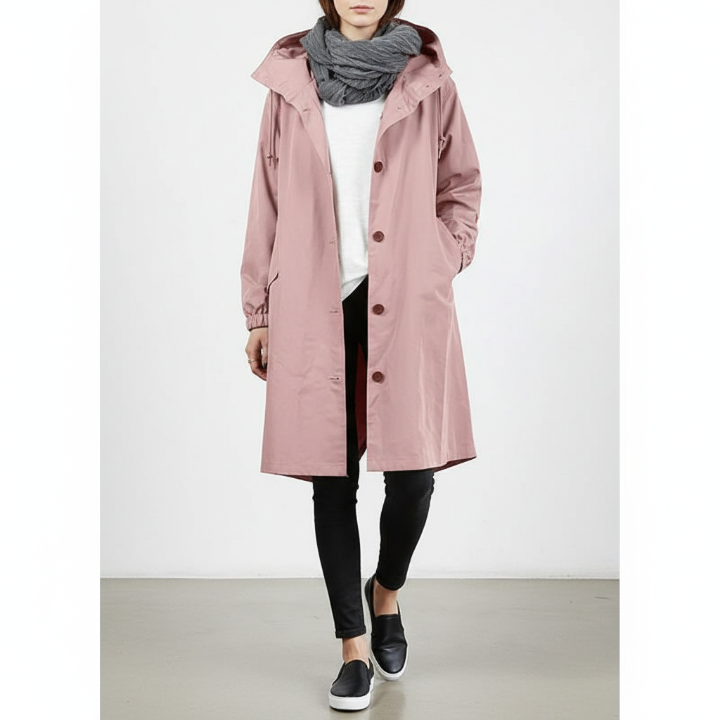 Iris Walker | Longline Hooded Rain Coat in Light Grey