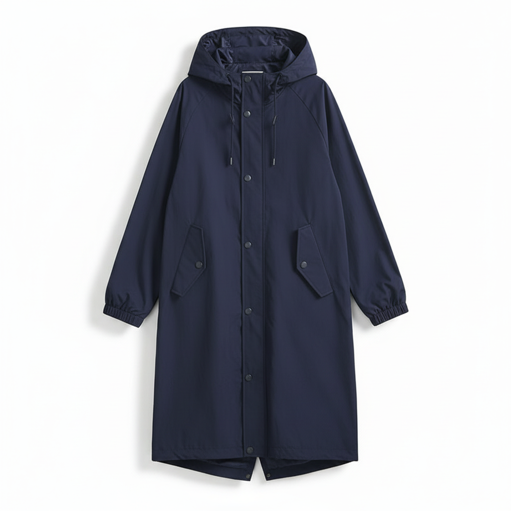 Iris Walker | Longline Hooded Rain Coat in Light Grey
