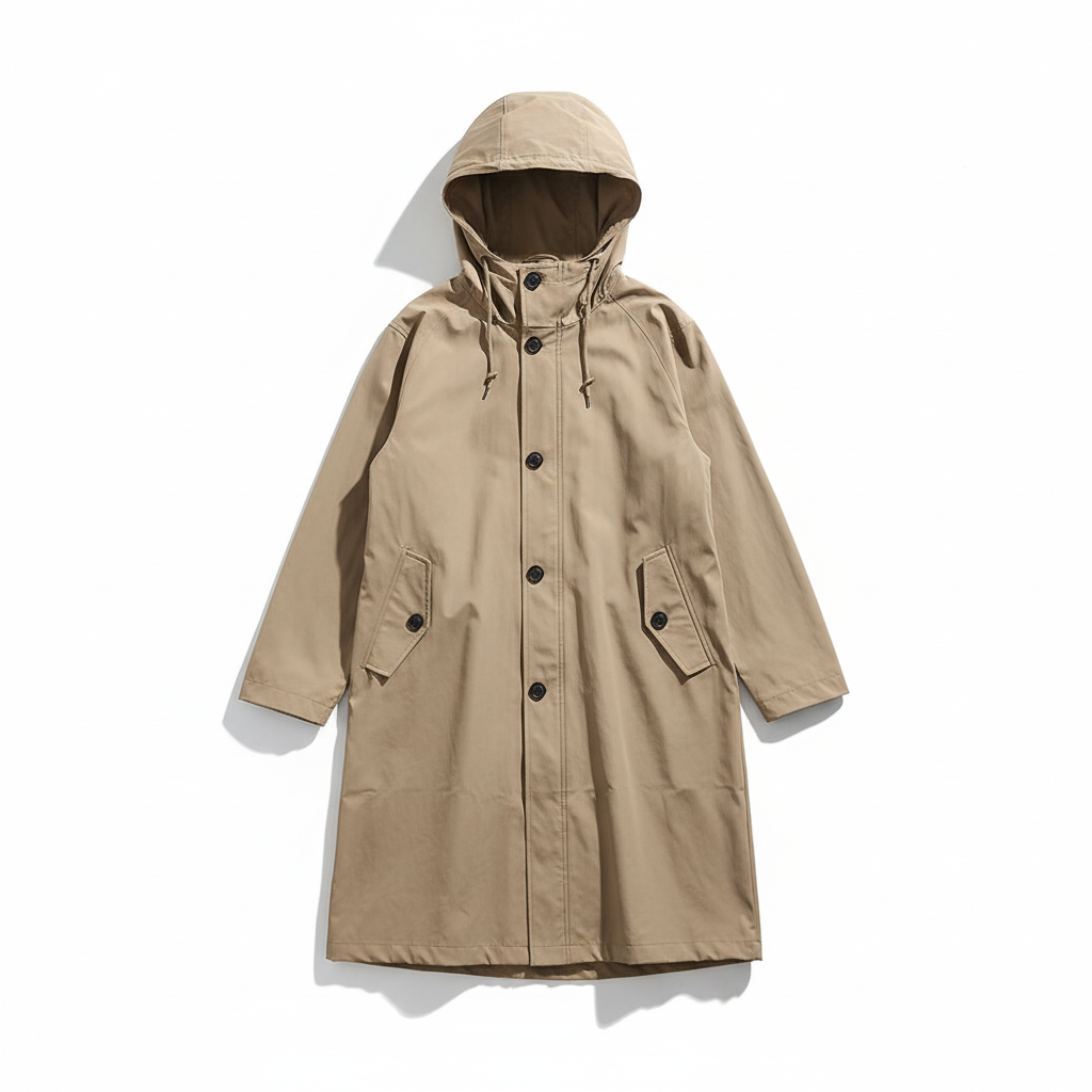 Iris Walker | Longline Hooded Rain Coat in Light Grey