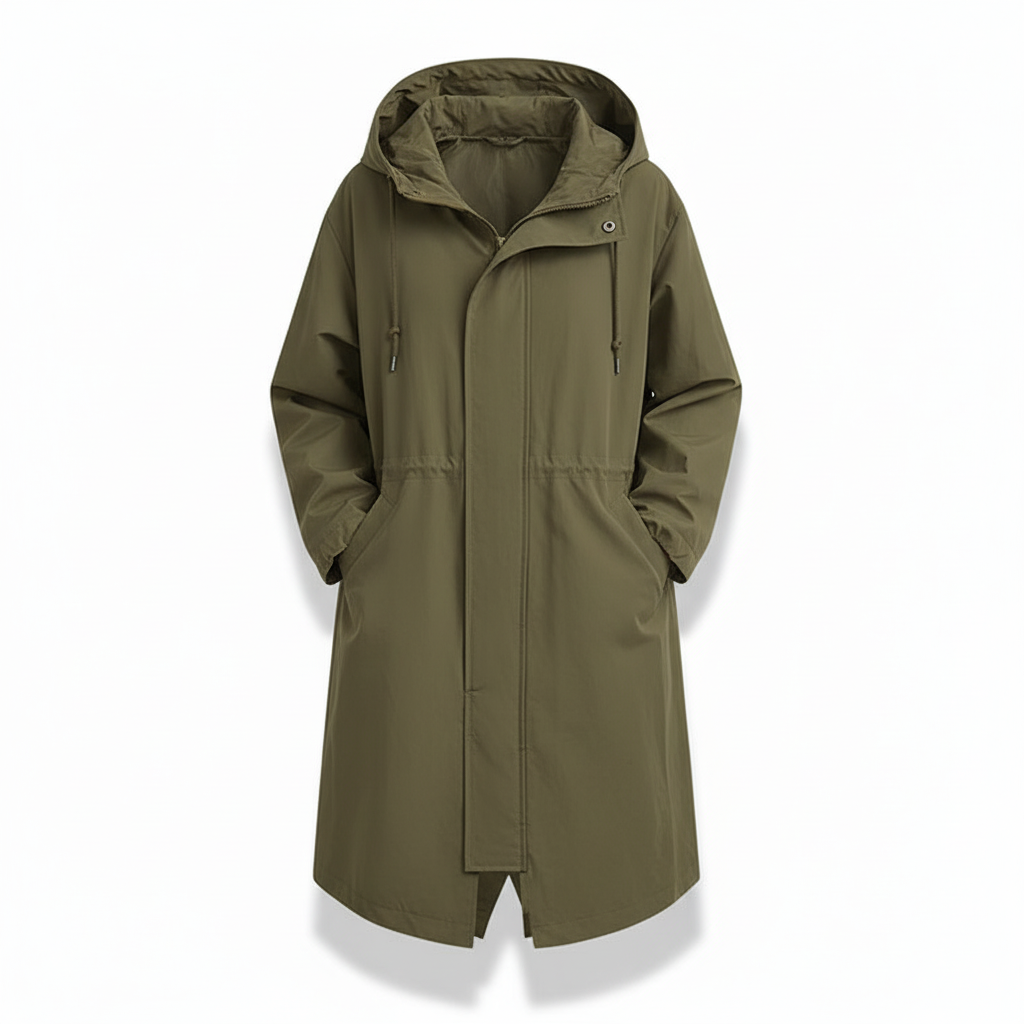 Iris Walker | Longline Hooded Rain Coat in Light Grey