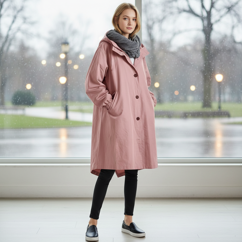 Iris Walker | Longline Hooded Rain Coat in Light Grey