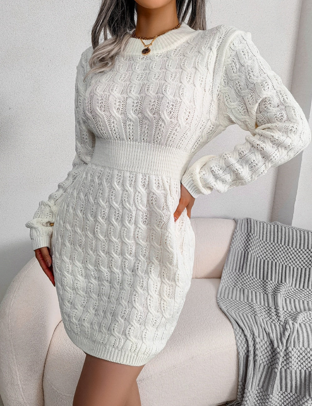 Clara Williams | Elegant Cable-Knit Mini Dress
