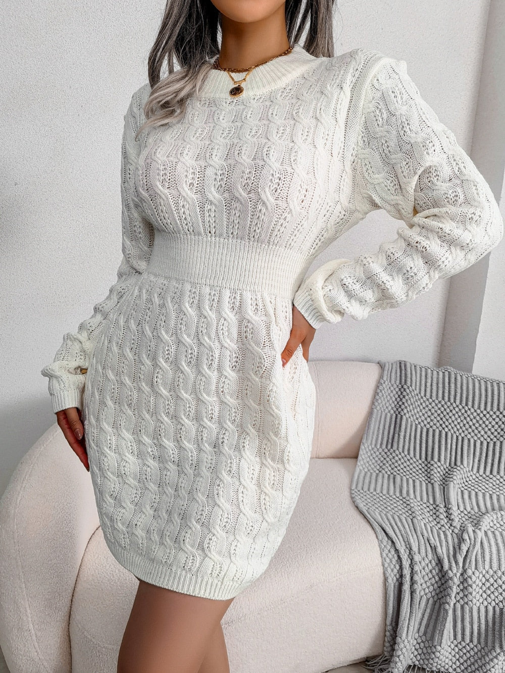 Clara Williams | Elegant Cable-Knit Mini Dress