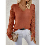 Lydia Campbell | V-Neck Knit Sweater with Crochet Sleeves