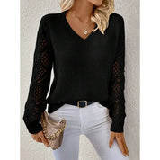 Lydia Campbell | V-Neck Knit Sweater with Crochet Sleeves
