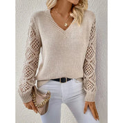 Lydia Campbell | V-Neck Knit Sweater with Crochet Sleeves