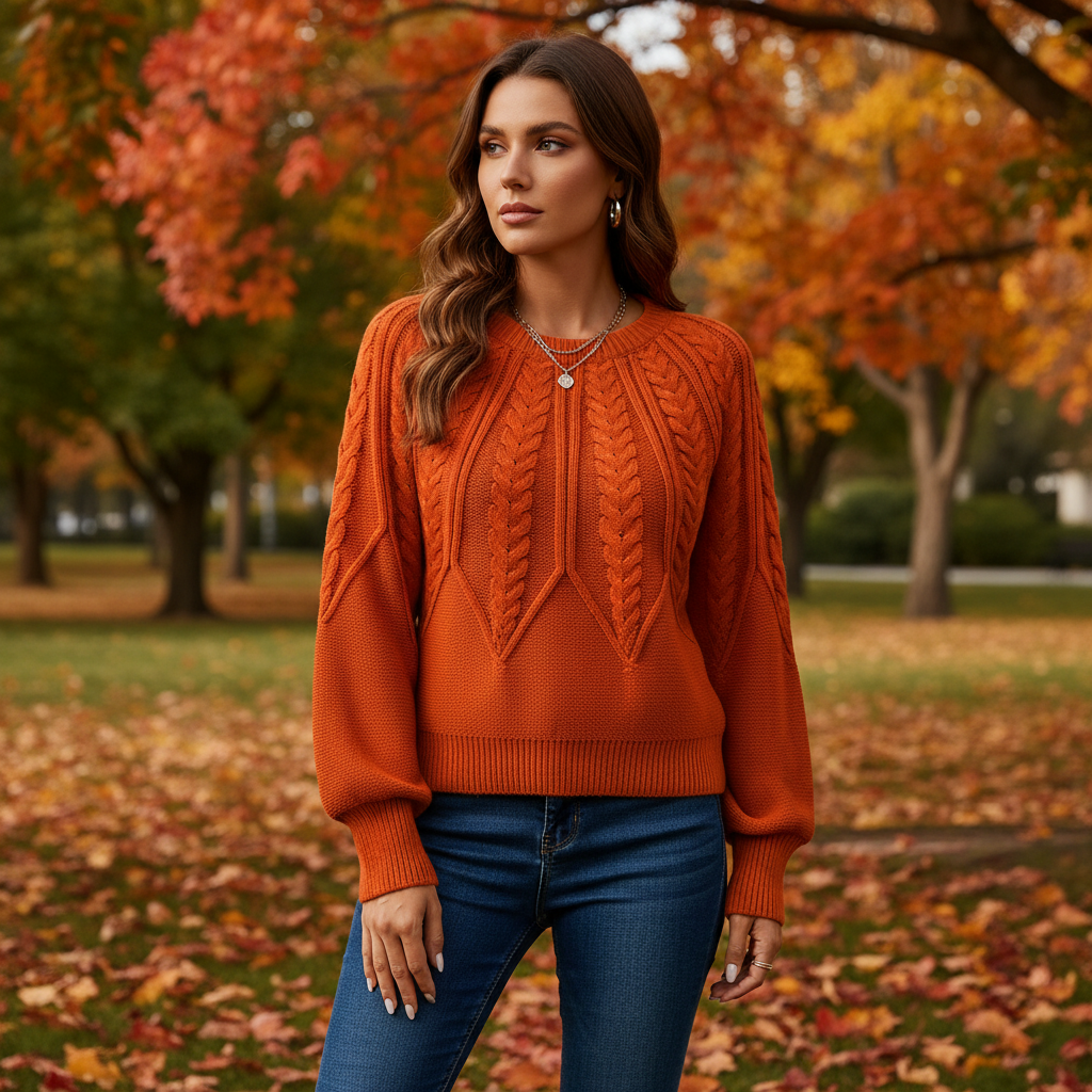 Lydia Campbell | Burnt Orange Cable Knit Sweater