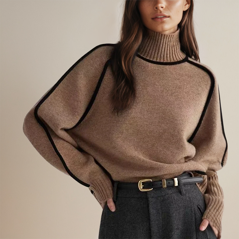 Lydia Campbell | Turtleneck Knit Sweater with Contrast Trim
