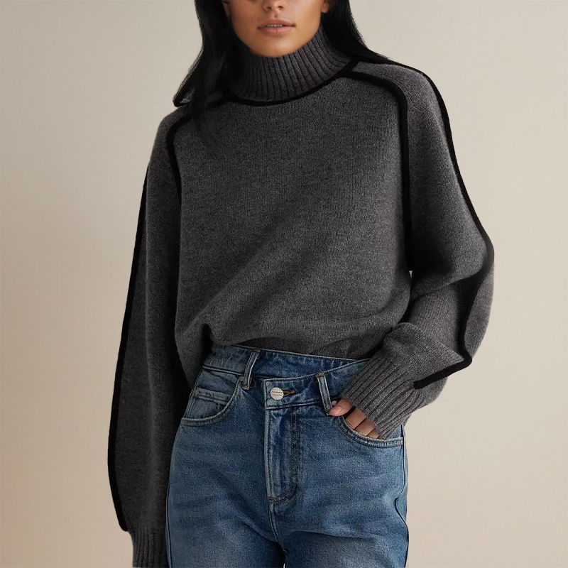 Lydia Campbell | Turtleneck Knit Sweater with Contrast Trim