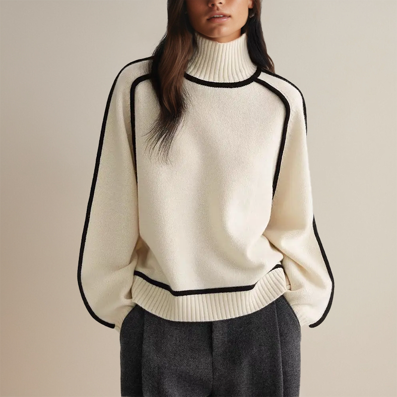 Lydia Campbell | Turtleneck Knit Sweater with Contrast Trim